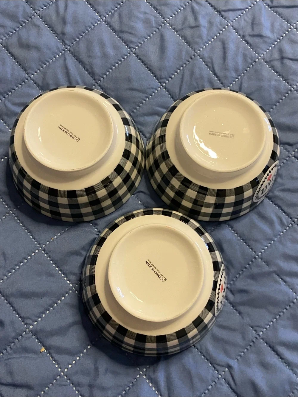 3PC. CHRISTMAS HOLIDAY Black-White BUFFALO Plaid PEACE Cereal Bowl
